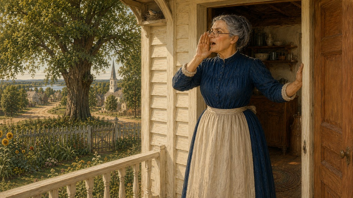 Book One, opening page: Aunt Polly calls from the porch